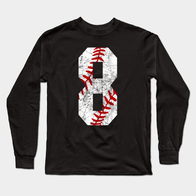 Vintage #8 Baseball Laces Baseball Mom Jersey Love Baseball 8th Birthday T-shirt Long Sleeve T-Shirt by TeeCreations